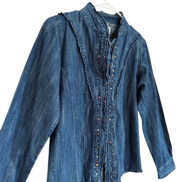 Wrangler Blues Denim Long Sleeve Western Top - Picture 2 of 7